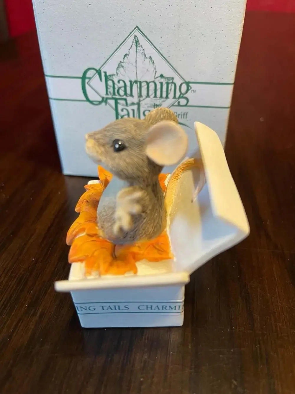 Charming Tails Take Me Home Mouse in Leaf Box Figurine by Dean Griff (1996)